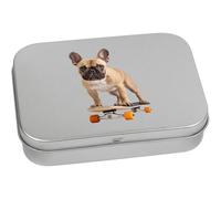 Azeeda 110mm 'French Bulldog Skateboarding' Metal Hinged Tin/Storage Box (TT00319747)