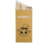 Azeeda 12 x 'Cute Kawaii Halloween Pumpkin In A Hat ' Long 178mm Coloured Pencils/Pencil Set (PE00083813)