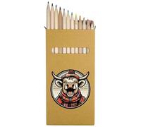Azeeda 12 x 'Highland Cow In Tartan' Long 178mm Coloured Pencils/Pencil Set (PE00065801)