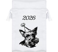 Azeeda 15cm '2026 Scottish Terrier Wearing Party Hat' Satin Drawstring Bag/Pouch (SB00137485)