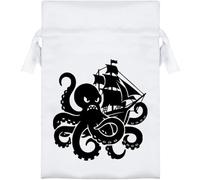 Azeeda 15cm 'Angry Octopus Attacking Ship' Satin Drawstring Bag/Pouch (SB00154433)