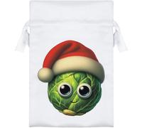 Azeeda 15cm 'Brussels Sprout Wearing Santa Hat' Satin Drawstring Bag/Pouch (SB00134073)