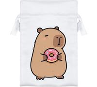 Azeeda 15cm 'Capybara with Donut' Satin Drawstring Bag/Pouch (SB00154193)