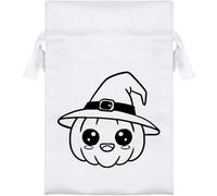 Azeeda 15cm 'Cute Kawaii Halloween Pumpkin In A Hat ' Satin Drawstring Bag/Pouch (SB00132421)