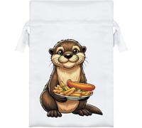 Azeeda 15cm 'Cute Otter With Fish & Chips' Satin Drawstring Bag/Pouch (SB00150801)