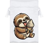 Azeeda 15cm 'Cute Sloth Eating Ice Cream' Satin Drawstring Bag/Pouch (SB00154665)