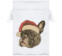 Azeeda 15cm 'French Bulldog Wearing Santa Hat' Satin Drawstring Bag/Pouch (SB00127893)