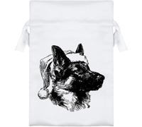 Azeeda 15cm 'German Shepherd Wearing Santa Hat' Satin Drawstring Bag/Pouch (SB00137321)