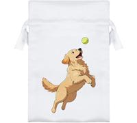 Azeeda 15cm 'Golden Retriever Catching Tennis Ball' Satin Drawstring Bag/Pouch (SB00146237)