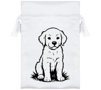 Azeeda 15cm 'Golden Retriever Puppy Sitting On The Grass' Satin Drawstring Bag/Pouch (SB00130065)