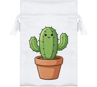 Azeeda 15cm 'Happy Cactus in Plant Pot' Satin Drawstring Bag/Pouch (SB00145709)