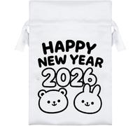 Azeeda 15cm 'Happy New Year 2026 Cute Bunny and Bear' Satin Drawstring Bag/Pouch (SB00135349)