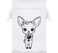 Azeeda 15cm 'Kawaii Fawn Holding a Flower Bouquet' Satin Drawstring Bag/Pouch (SB00144485)