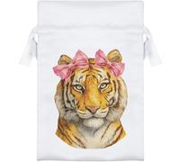 Azeeda 15cm 'Majestic Tiger with Pink Bows' Satin Drawstring Bag/Pouch (SB00153053)