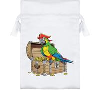 Azeeda 15cm 'Pirate Parrot Sitting on Treasure Chest' Satin Drawstring Bag/Pouch (SB00145273)
