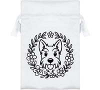 Azeeda 15cm 'Scottish Terrier Floral Wreath' Satin Drawstring Bag/Pouch (SB00135625)