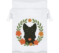 Azeeda 15cm 'Scottish Terrier Floral Wreath' Satin Drawstring Bag/Pouch (SB00135629)