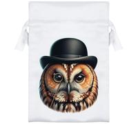 Azeeda 15cm 'Tawny Owl Wearing Bowler Hat' Satin Drawstring Bag/Pouch (SB00127341)
