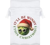 Azeeda 15cm 'Windy Christmas Brussels Sprout' Satin Drawstring Bag/Pouch (SB00134369)