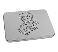 Azeeda 170mm 'Boy Playing Rugby' Metal Hinged Tin/Storage Box (TT00302213)
