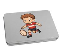 Azeeda 170mm 'Boy Playing Rugby' Metal Hinged Tin/Storage Box (TT00302219)