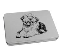 Azeeda 170mm 'Old English Sheepdog' Metal Hinged Tin/Storage Box (TT00342963)