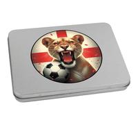 Azeeda 170mm 'Roaring Lioness With England Flag' Metal Hinged Tin/Storage Box (TT00292931)