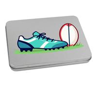 Azeeda 170mm 'Rugby Ball & Shoe' Metal Hinged Tin/Storage Box (TT00321374)