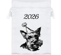 Azeeda 18cm '2026 Scottish Terrier Wearing Party Hat' Satin Drawstring Bag/Pouch (SB00137486)