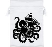Azeeda 18cm 'Angry Octopus Attacking Ship' Satin Drawstring Bag/Pouch (SB00154434)