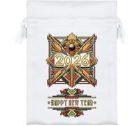 Azeeda 18cm 'Art Deco Happy New Year 2026' Satin Drawstring Bag/Pouch (SB00136402)