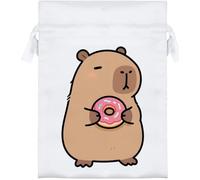 Azeeda 18cm 'Capybara with Donut' Satin Drawstring Bag/Pouch (SB00154194)