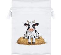 Azeeda 18cm 'Cow Sitting on Hay Bale' Satin Drawstring Bag/Pouch (SB00144682)