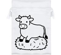 Azeeda 18cm 'Cow Sitting on Hay Bale' Satin Drawstring Bag/Pouch (SB00144686)