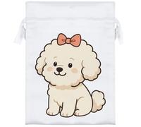 Azeeda 18cm 'Cute Bichon Frise Dog' Satin Drawstring Bag/Pouch (SB00129298)