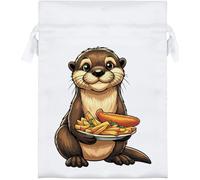 Azeeda 18cm 'Cute Otter With Fish & Chips' Satin Drawstring Bag/Pouch (SB00150802)