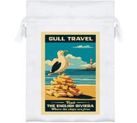 Azeeda 18cm 'English Riviera Gull With Chips' Satin Drawstring Bag/Pouch (SB00147514)