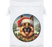 Azeeda 18cm 'German Shepherd Dog Wearing Santa Hat' Satin Drawstring Bag/Pouch (SB00134338)