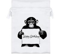Azeeda 18cm 'Happy Birthday with Chimpanzee' Satin Drawstring Bag/Pouch (SB00133466)