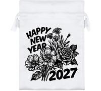 Azeeda 18cm 'Happy New Year 2027 Flowers' Satin Drawstring Bag (SB00162861)