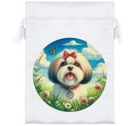 Azeeda 18cm 'Happy Shih Tzu' Satin Drawstring Bag/Pouch (SB00127138)