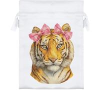 Azeeda 18cm 'Majestic Tiger with Pink Bows' Satin Drawstring Bag/Pouch (SB00153054)
