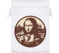 Azeeda 18cm 'Mona Lisa Drinking Coffee' Satin Drawstring Bag/Pouch (SB00140278)