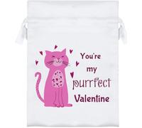 Azeeda 18cm 'My Purrfect Valentine' Satin Drawstring Bag/Pouch (SB00139398)