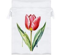 Azeeda 18cm 'Painted Style Tulip' Satin Drawstring Bag/Pouch (SB00155898)