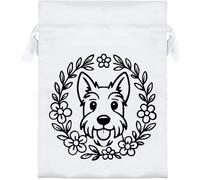 Azeeda 18cm 'Scottish Terrier Floral Wreath' Satin Drawstring Bag/Pouch (SB00135626)