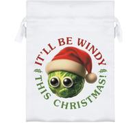 Azeeda 18cm 'Windy Christmas Brussels Sprout' Satin Drawstring Bag/Pouch (SB00134370)