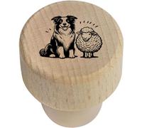 Azeeda 19mm 'Happy Border Collie with Sheep' Wooden Bottle Stopper/Cork (BS00033487)