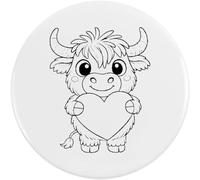 Azeeda 2 x 38mm 'Cute Highland Cow Holding Heart' Small Button Pin Badges (BB00164917)