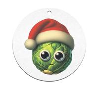 Azeeda 2 x 70mm 'Brussels Sprout Wearing Santa Hat' Flat Christmas Baubles - Festive Tree Decorations & Hanging Ornaments for Holiday Decorating & Gifting (CB00134240)